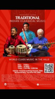 WORLD CLASS MUSIC IN THE HILLS https://www.trybooking.com/DKSMF

Join us for an unforgettable evening in the hills featuring renowned musicians Adrian McNeil, Bobby Singh, and Vinod Prasanna in a captivating concert of Indian classical music. Experience the enchanting melodies and intricate rhythms that these world-class artists will bring to life. 

 

Bobby Singh, an ARIA Award-winning tabla player from Coffs Harbour, is celebrated for his versatility and skill. Vinod Prasanna, an award-winning bansuri player based in Melbourne, will showcase his exceptional talent, complemented by the masterful Sarod playing of Adrian McNeil.

 

Don’t miss this rare opportunity to immerse yourself in the heart of Indian classical tradition. Secure your tickets now and join us for this remarkable musical journey. All booking links and additional information are provided below. We look forward to seeing you there!